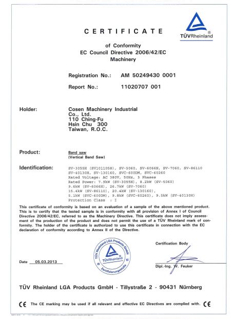 A Cosen é certificada na Conformité Européenne (CE) pela TUV.