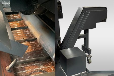 Szalagfűrészgép szalagtípusú meghajtott chip szállító - A szalagtípusú chip szállító hatékonyan eltávolítja a hosszú, vékony és göndör chippeket, amelyeket nagy sebességű vágás során termelnek.