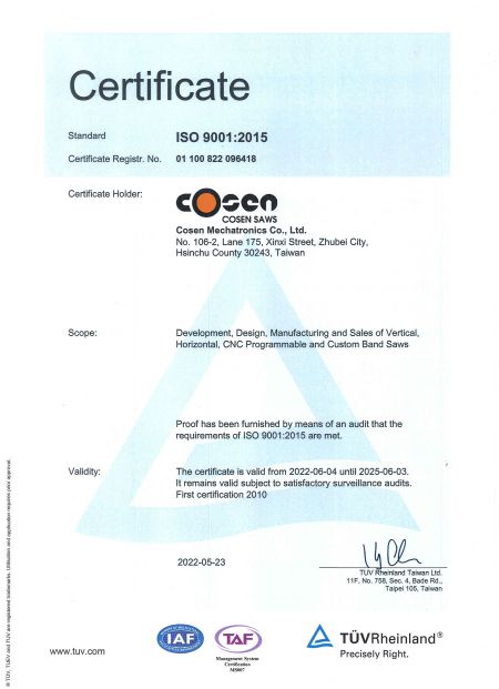A Cosen é certificada ISO-9001 em sistema de gestão de qualidade pela TUV.